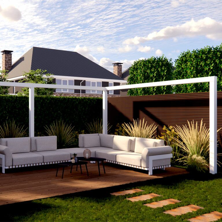 Eck-Pergola aus pulverbeschichtetem Stahl 600 x 412 cm